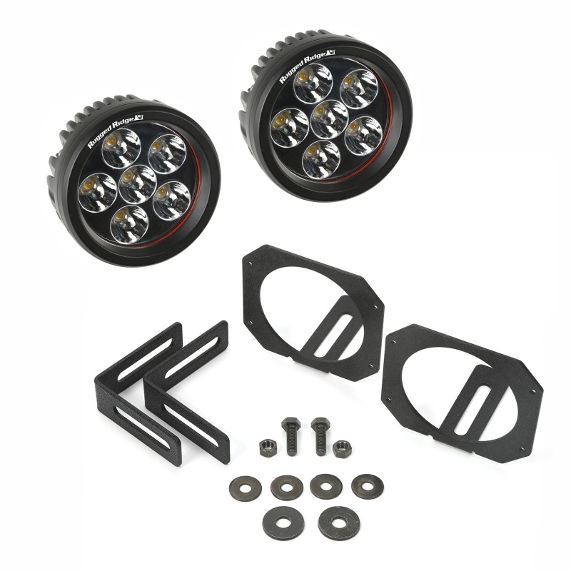 07-18 Jeep Wrangler JK Bumper Mounted Circular LED Light & Mount Kit